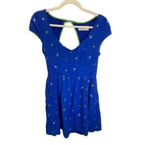 Y2K Abercrombie and Fitch Women's Sundress Royal Blue Bird Novelty Large Dress